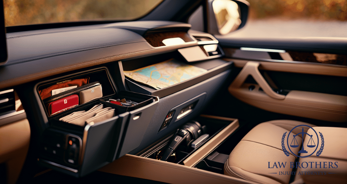 Photo of a glove compartment and storage compartments in a car