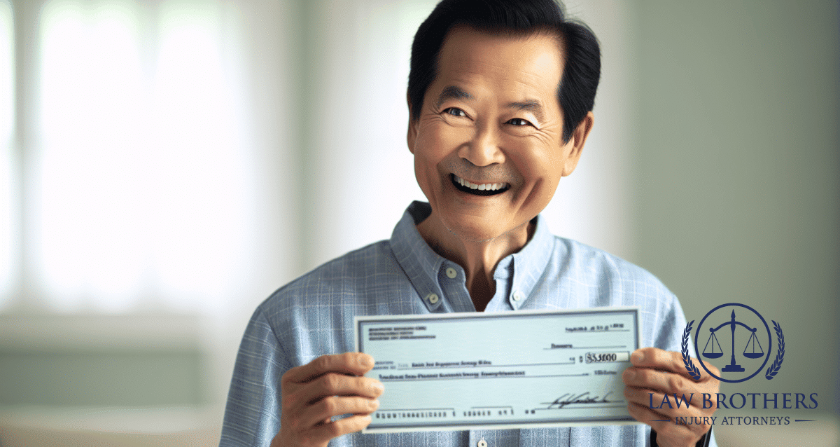 Image of a person receiving a settlement check